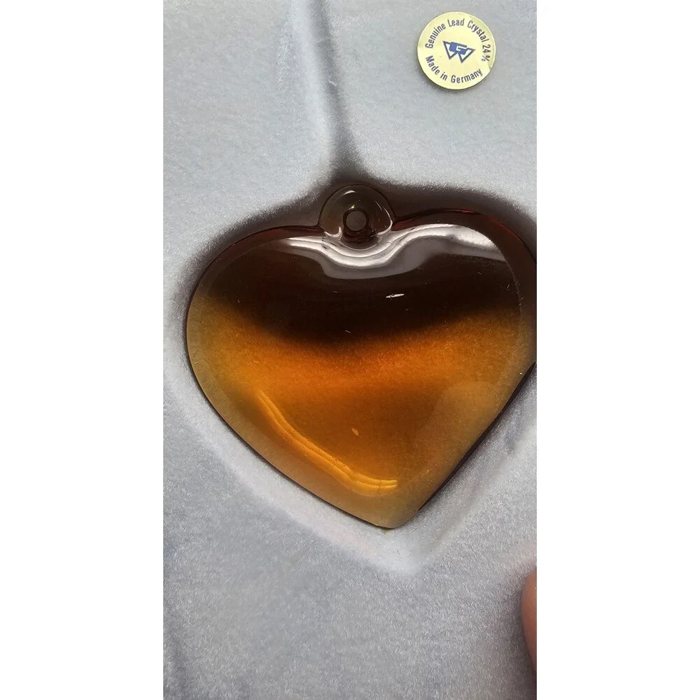 Vintage Amber 24% Lead Crystal Glass Heart Pendant Necklace Made In Germany NIB - Picture 2 of 8